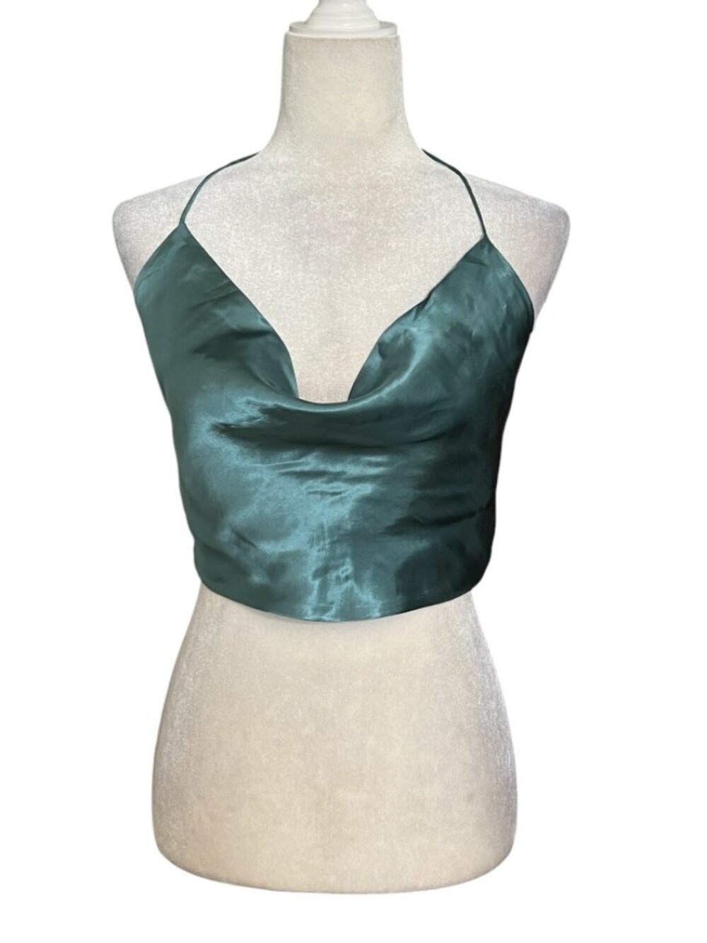 Verge Girl Satin Scarf Halter Top Womens 8 Green Tie Back Crop Festival Y2K